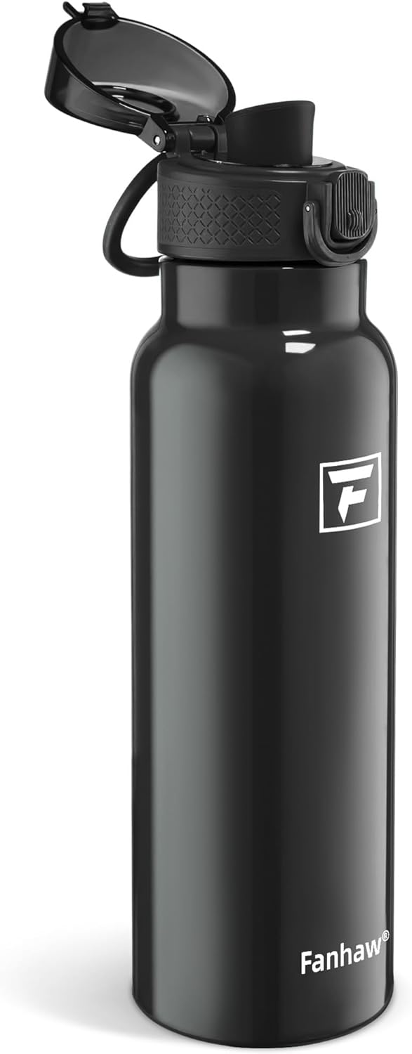 Fanhaw 24 oz Insulated Water Bottle with Soft Silicone Spout Lid, Leakproof Stainless Steel Vacuum Bottle for School, Sports& Daily Use, Kids, Teens& Adults, Back to School Essentials (Pink)