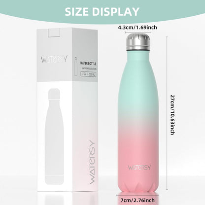 WATERSY Stainless Steel water bottles,17oz/500ml Insulated Water Bottles,Deep Blue metal water bottle Keeps Drink Cold and Hot,BPA Free kids water bottles for School,Gym,Travel,Sports