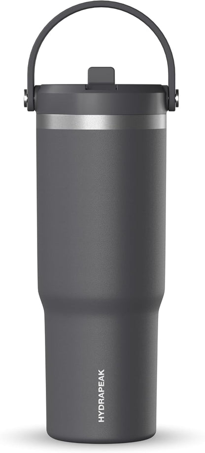 Hydrapeak Nomad 32oz Insulated Stainless Steel Travel Tumbler with Handle & Straw Lid, Leakproof, Cupholder Friendly, Keeps Drinks Cold 24 Hours, Reusable Bottle for Daily Hydration (Pale Sage)