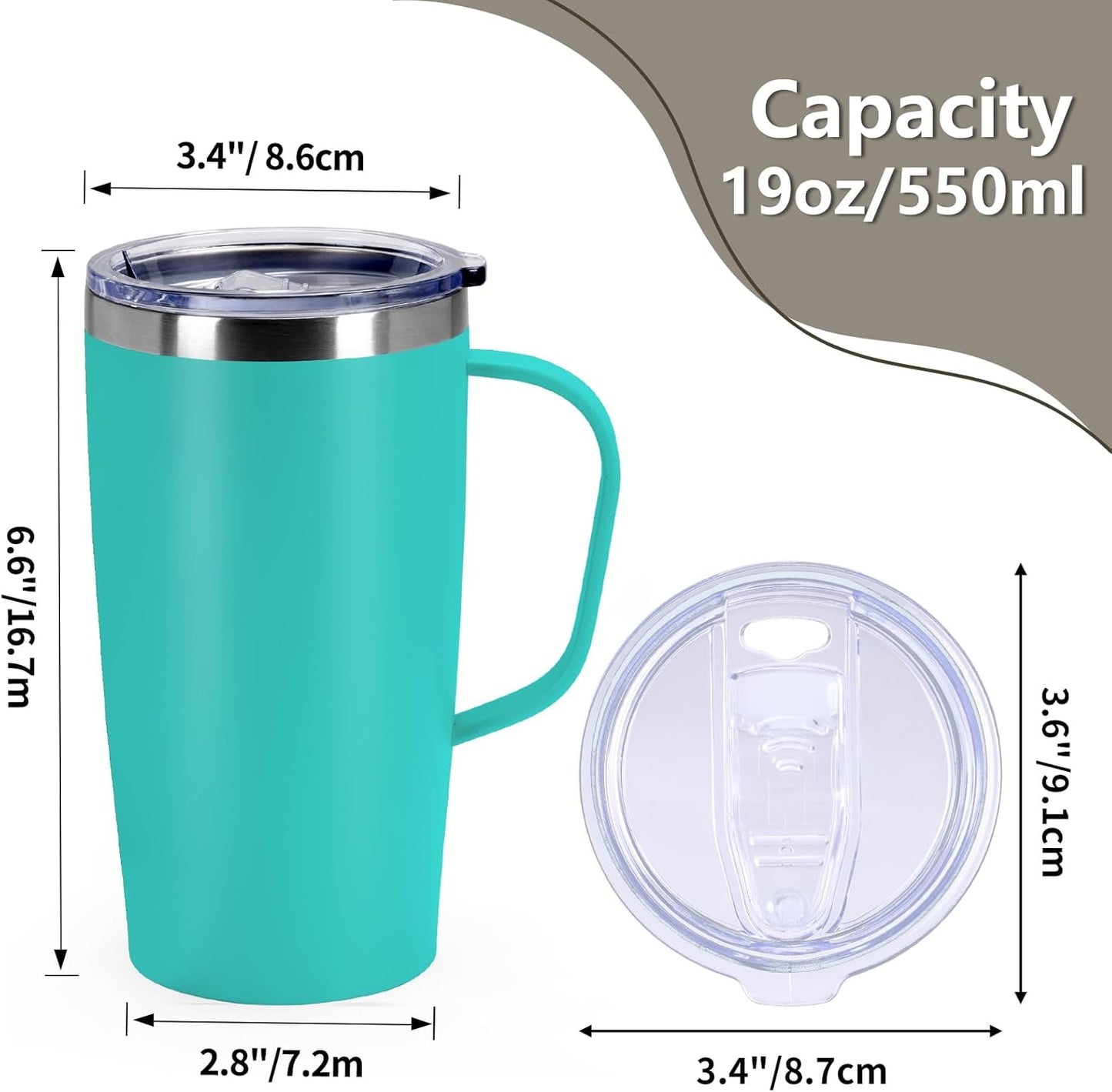 Trwcrt 19oz Insulated Coffee Mug with Handle, Double Wall Vacuum Stainless Steel Travel Coffee Tumbler, Blue