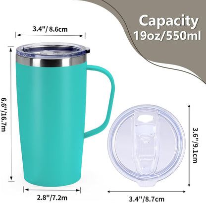 Trwcrt 19oz Insulated Coffee Mug with Handle, Double Wall Vacuum Stainless Steel Travel Coffee Tumbler, Blue