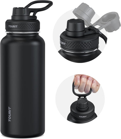 TOURIT 24 oz Insulated Water Bottle, Stainless Steel Water Bottles With Handle, Double-Wall Vacuum Sports Water Bottle, BPA Free Leakproof Water Bottle, Black