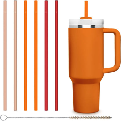 Halm Glass Straws - 6 Long 12 inch Bent Stanley Cup Replacement Drinking Straws + Plastic-Free Cleaning Brush - Perfect for Bottles & Quencher - Made in Germany - Dishwasher Safe - Eco-Friendly