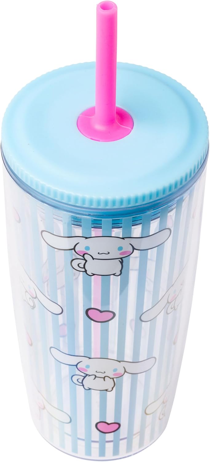 Silver Buffalo Sanrio Hello Kitty Milk Carton Pattern Plastic Boba Tumbler w Lid and Wide Straw, 24 Ounces