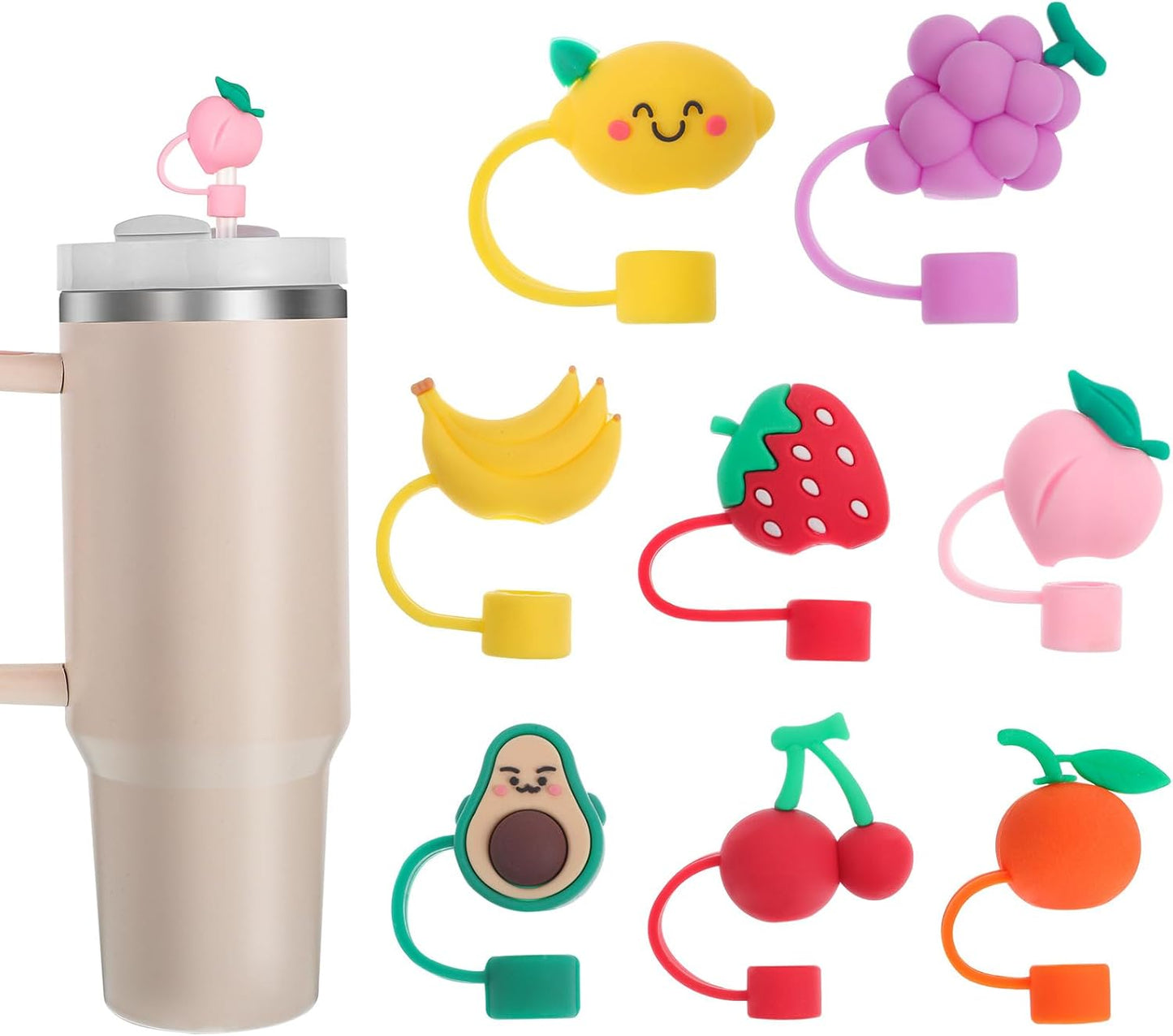 8 Pcs Animal Straw Cover Cap, Silicone Straw Topper for Stanley 30&40 Oz Tumbler Cute Straws Cap in Various Shapes, Straws Covers for 0.4 Inch/10 mm Tips Gifts for Women Girls Teens