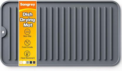 Songrey 12" x 6.5" Silicone Dish Drying Mat, Kitchen Counter Drying Pad for Sink Dishes or Under Rack, Multi-Use as Heat Resistant Trivet, Coffee Bar Mat