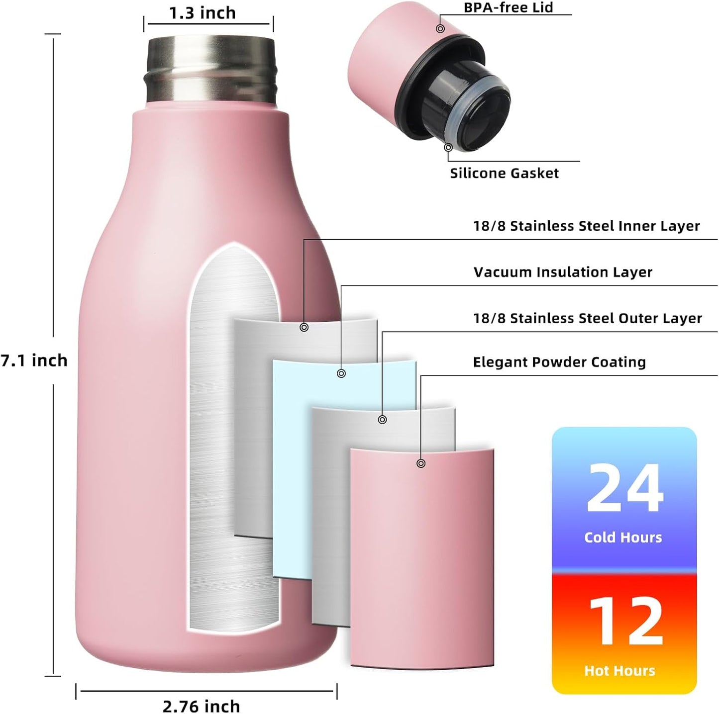 BJPKPK Insulated Water Bottles, 18 oz Stainless Steel Metal Water Bottle with Strap, BPA Free Leak Proof Jugs, Mugs, Flasks, Reusable Thermal Flasks for Sports & Travel, Black - Colors B