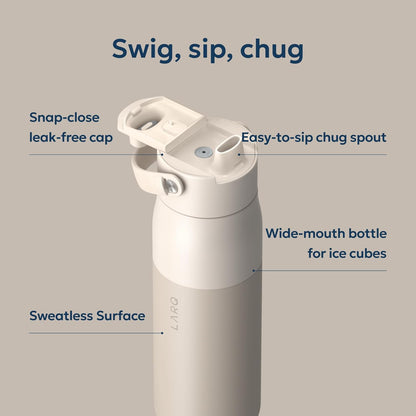 LARQ Swig Top — Insulated Stainless Steel Water Bottle with Straw, Detachable Silicone Handle, Vacuum 24h Cold, BPA-Free Metal Bottle for Gym, Travel, Office, Wide Mouth for Ice — 23 oz, Mojave Dune
