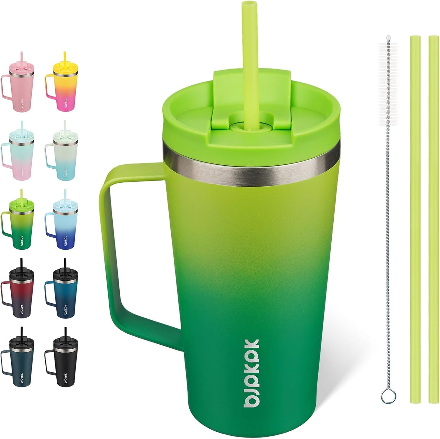 BJPKPK Insulated Tumbler with Handle, 18oz Insulated Tumblers with Lid and Straw, Stainless Steel Metal Water Bottles, Coffee Travel Mugs, Cups, Marshmallow