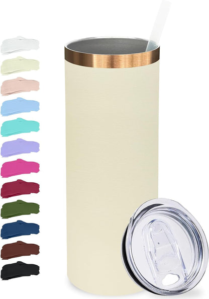 20 oz Skinny Tumblers Bulk, Stainless Steel Insulated Tumbler with Lids and Straws, Slim Double Wall Powder Coated Travel Coffee Mugs Reusable Cup for Hot Cold Drinks (Black,1 pack)