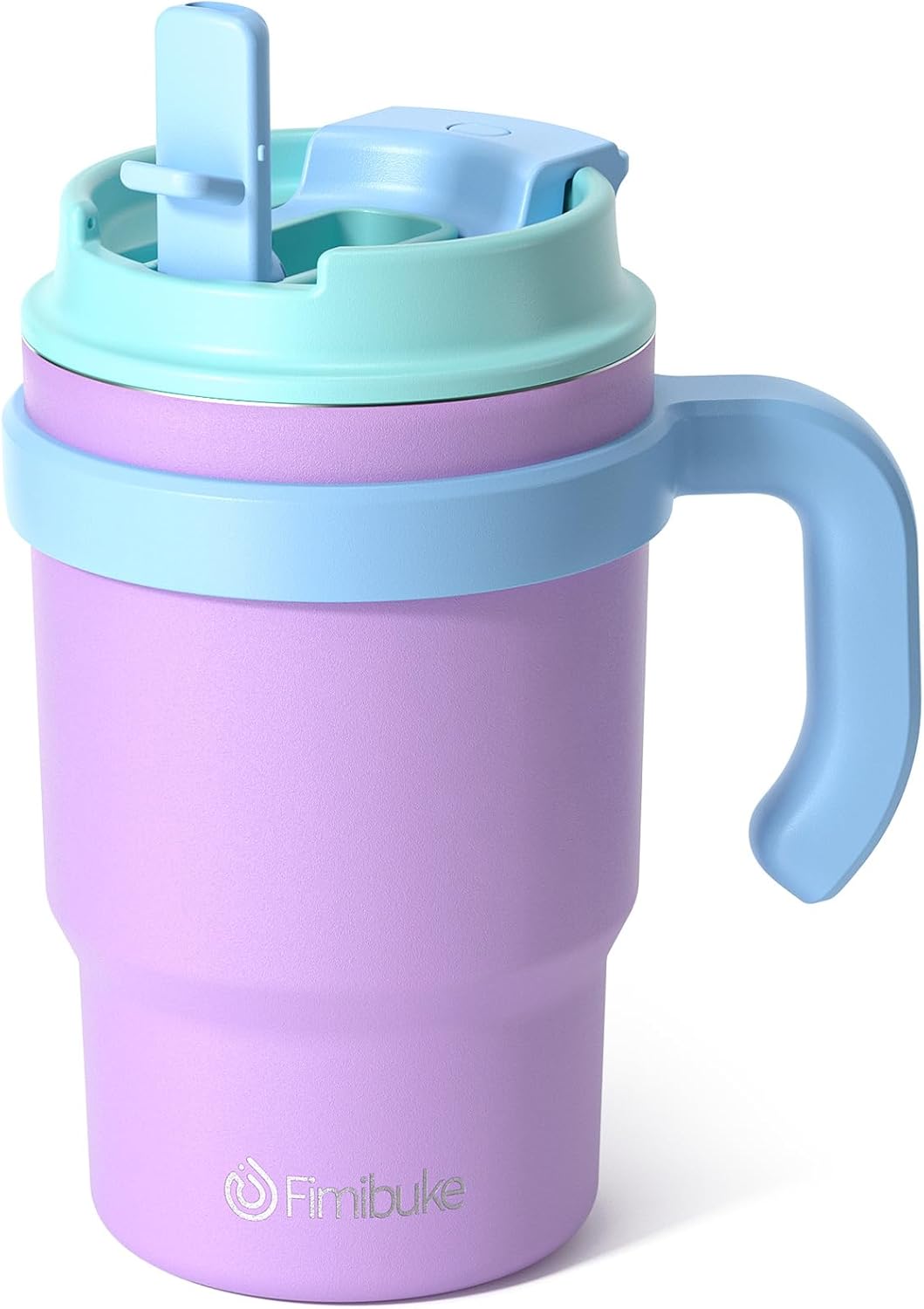 Fimibuke 16oz Kids Insulated Tumbler with Handle & Straws - 2 Pack BPA FREE 18/8 Stainless Steel Toddler Cups with Sip/Swig 2-in-1 Lids, Leak Proof Kid Drinking Cup Travel Mugs for Children Boys Girls
