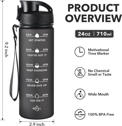 Enerbone Water Bottle, Leakproof BPA & Toxic Free, Motivational Water Bottle with Times to Drink and Straw, Fitness Sports Water Bottle with Strap for Office, Gym, Outdoor Sports