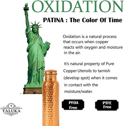 Taluka 100% Real Pure Copper Water Bottle For Drinking 34 OZ/1000 ML Hammered Copper Bottle With Straw Handcrafted Leak Proof Design Ayurveda Health Benefits For Yoga Office Travel Gym