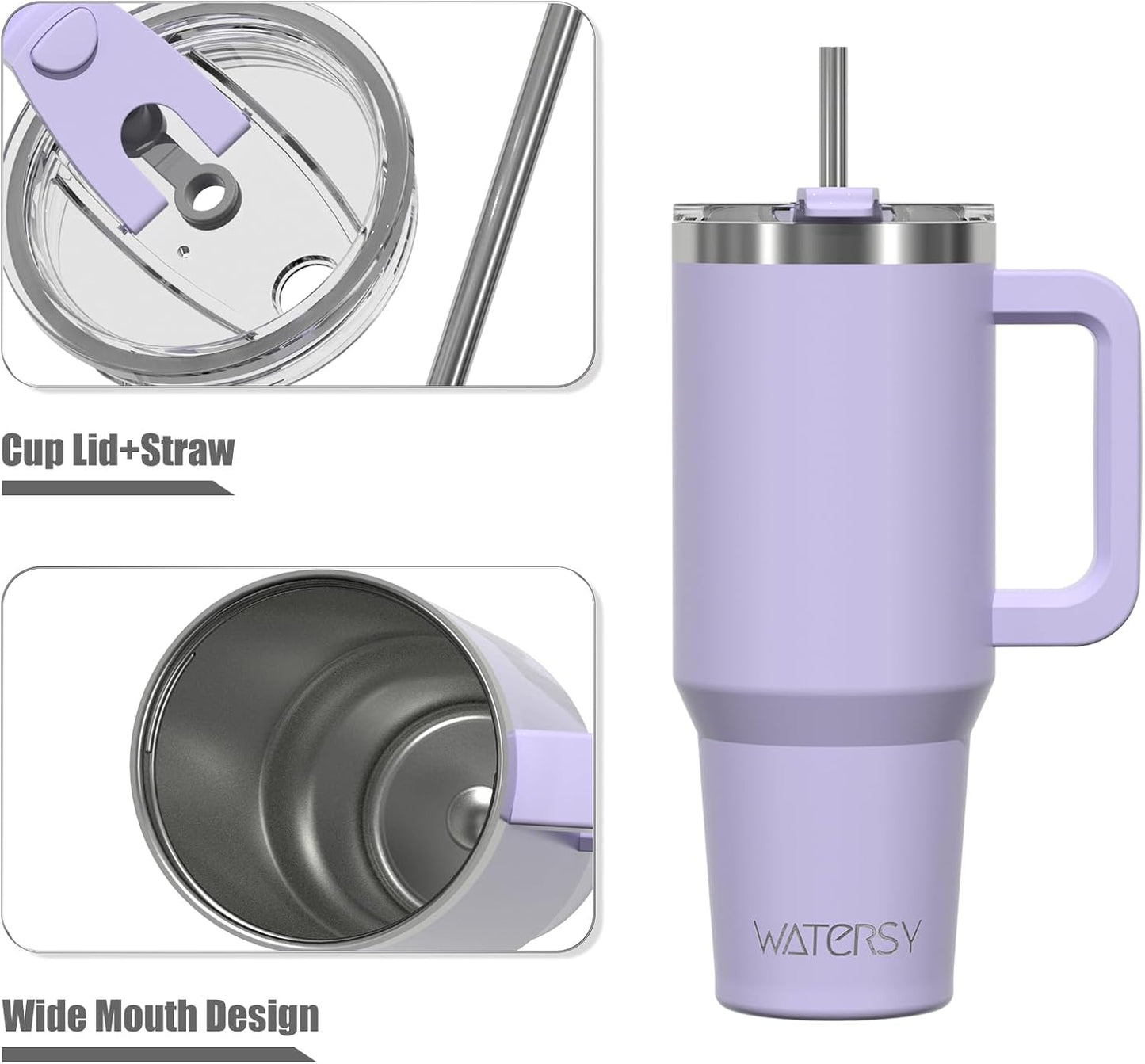 40 oz Tumbler with Handle,Tumbler with Lid and Straw,Double Wall Insulated Cup Stainless Steel Travel Mug(Cold for 34 Hours),Water Bottle for Iced Tea,Coffee,Cold Beverages(Purple)