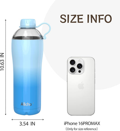 Allcho Insulated Water Bottle for Women, 18oz Stainless Steel Leak Proof Tumbler with 2 Lids, BPA-Free Tritan Chug & Straw Lid, Double Wall Vacuum Flask