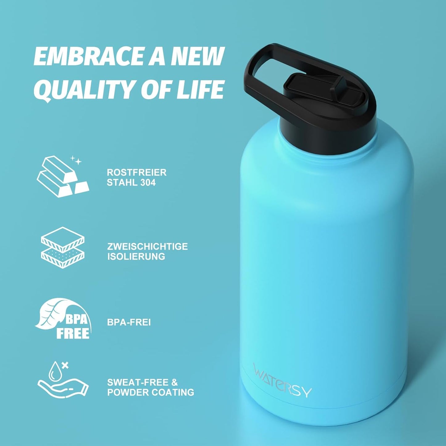 40oz Insulated Water Bottle (Cold for 48 Hrs),BPA Free&Leak Proof,Stainless Steel Water Flask,Water Jug with Straw Spout Lids for Gym,Hiking,Travel,Black Blue