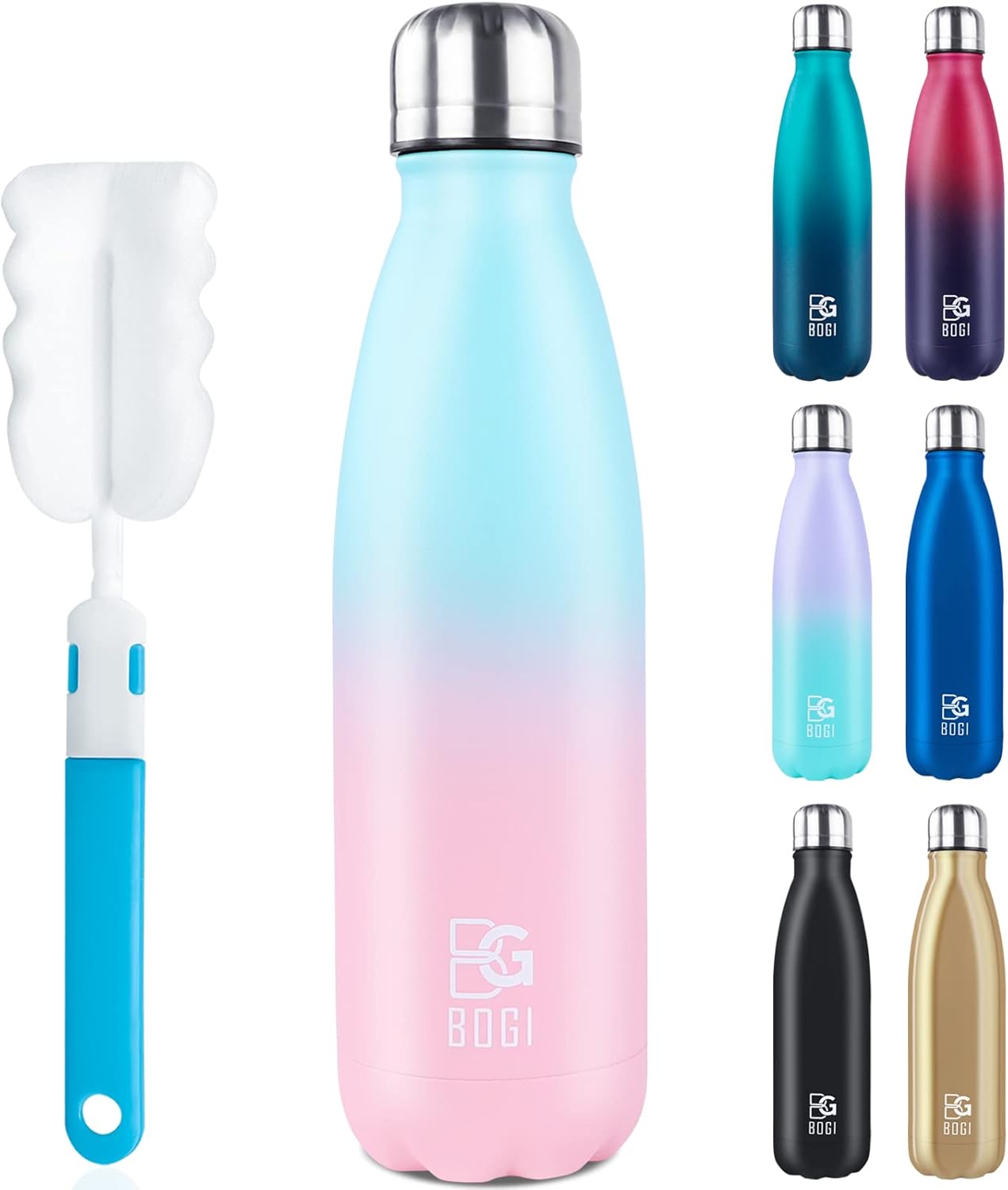 BOGI 17oz Insulated Water Bottle Double Wall Vacuum Stainless Steel Water Bottles, Leak Proof Metal Sports Water Bottle Keeps Drink Hot and Cold - Perfect for Outdoor Sports Camping Biking (Purple)