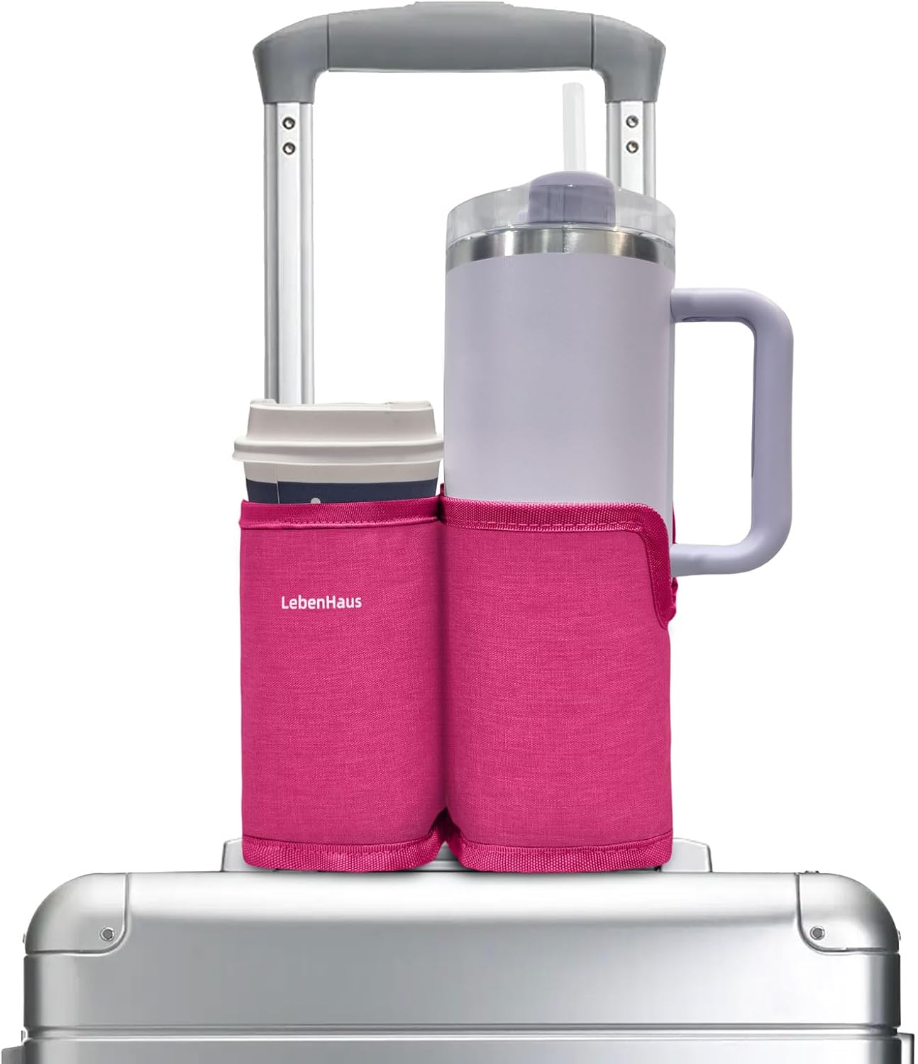 2 in 1 Luggage Cup Holder for Suitcase Airplane Cup Holder for Tray Table Drink Carrier for Stanley Tumblers Coffee Beverage Organizer Luggage Drink Holder Travel Gifts for Women (Gray)