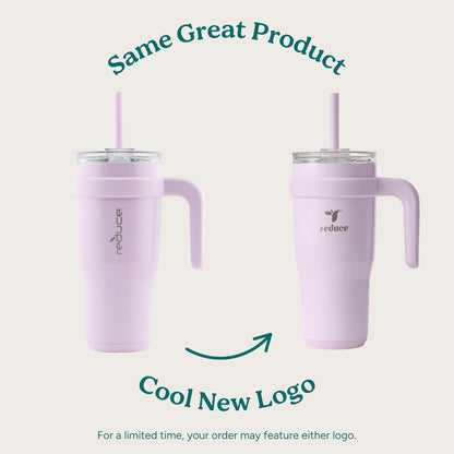 REDUCE 24 oz Stainless Steel Tumbler with Handle - Dual-Wall Vacuum Insulated Travel Mug, Sweat-Proof Lid & Reusable Straw - Keeps Drinks Cold for 24 Hrs, Fits Cupholders, Dishwasher Safe - Lilac Bud