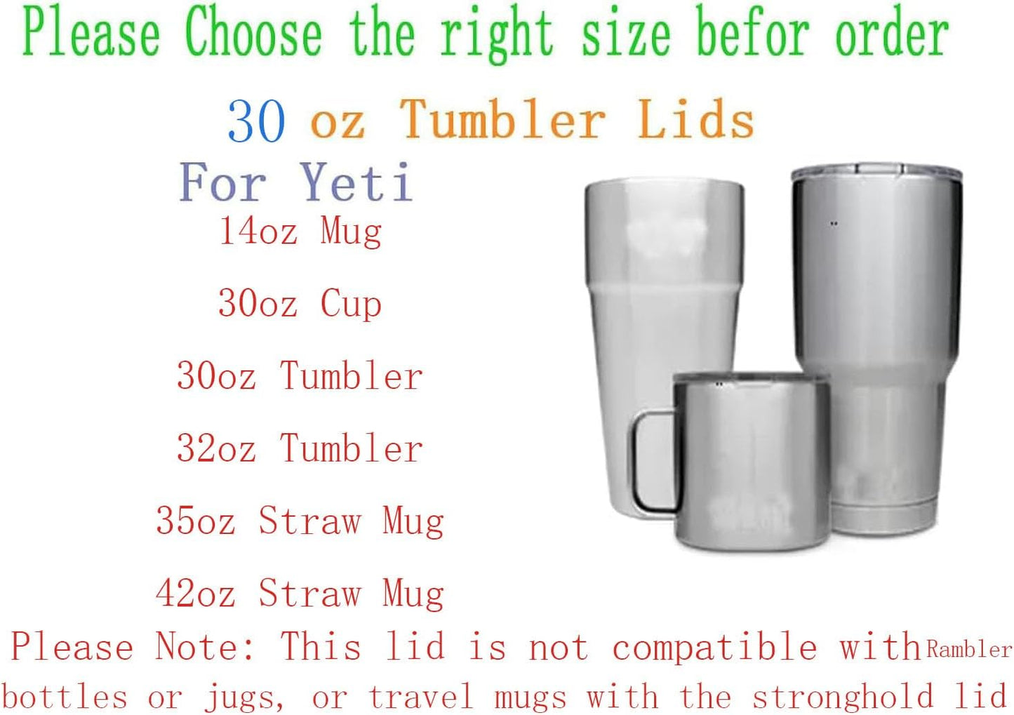 30 oz Tumbler Lids for Yeti, 2 Pcs Replacement Magnetic Spill-Resistant Lids for Yeti 30 oz, 32 oz Tumbler, 14 oz Mug and 35oz Straw Mug with Magnetic Slider Switch, BPA Free