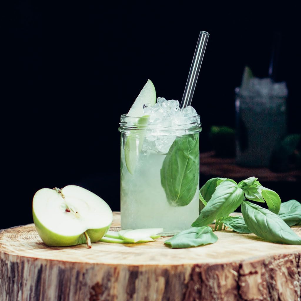 Halm Glass Straws - 6x Reusable 8 inch Drinking Straws clear + Plastic-Free Cleaning Brush - Made in Germany - Dishwasher Safe - Straight - Perfect for Smoothies, Cocktails