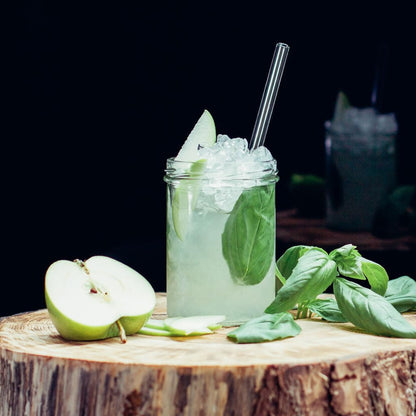Halm Glass Straws - 6x Reusable 8 inch Drinking Straws clear + Plastic-Free Cleaning Brush - Made in Germany - Dishwasher Safe - Straight - Perfect for Smoothies, Cocktails