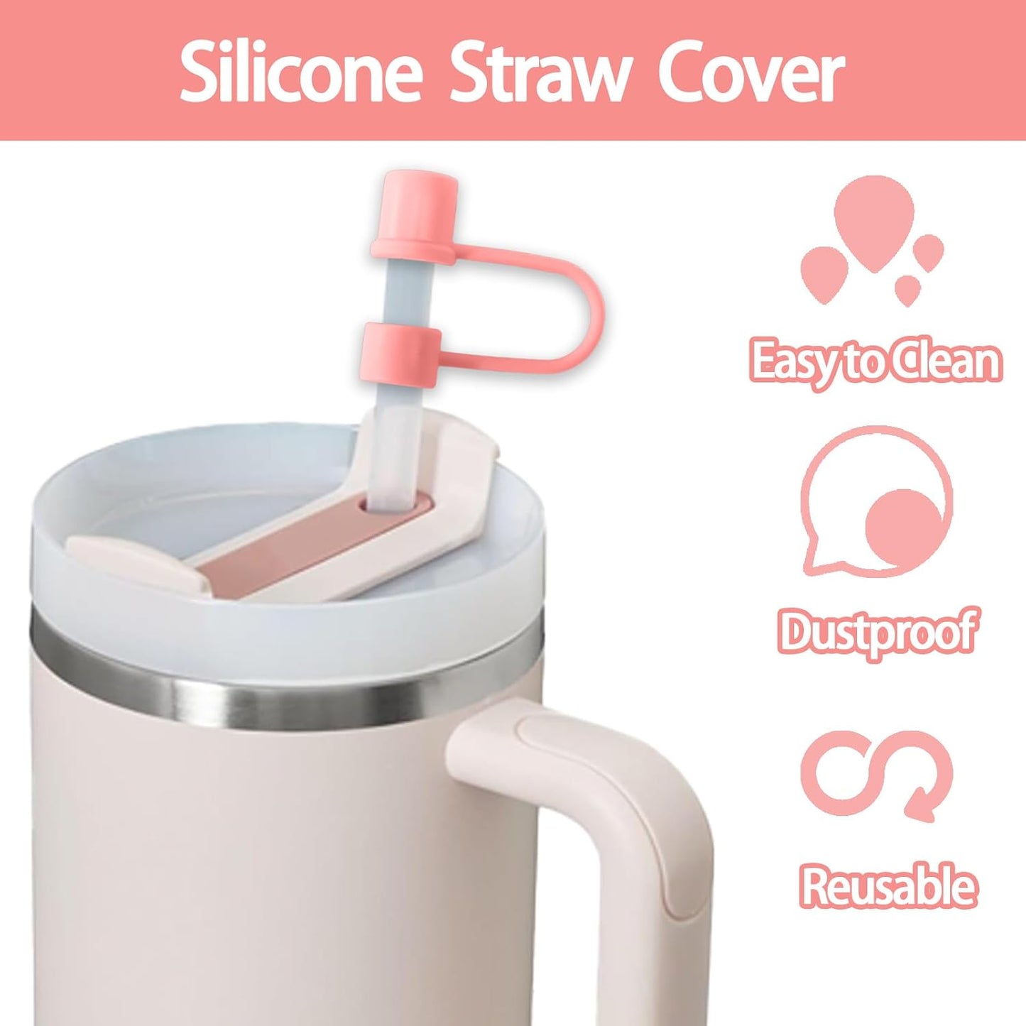 6PCS Silicone Straw Covers Cap Compatible with Stanley Cup 30-40 oz Tumbler with Handle 10mm Straw Toppers，Dust-Proof Reusable Straw Cover for Stanley Cup Accessories (Black)