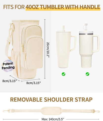 sportsnew Water Bottle Carrier Bag with Phone Pocket for 30oz 40oz Tumbler with Handle Accessories Insulated Water Bottle Holder Pouch with Strap Crossbody with Straw Cover