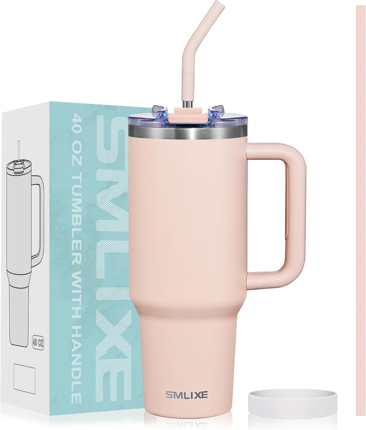 40 oz Tumbler with Handle and Straw Lid,Insulated Reusable Stainless Steel Water Bottle Travel Mug，Cupholder Friendly Double Wall Vacuum Sealed Cup (Black)