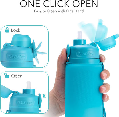 TakeToday Collapsible Water Bottles 32oz, Foldable Travel Water Bottle, BPA Free, Silicone Water Bottle Leakproof for Hiking, International Travel, Outdoors