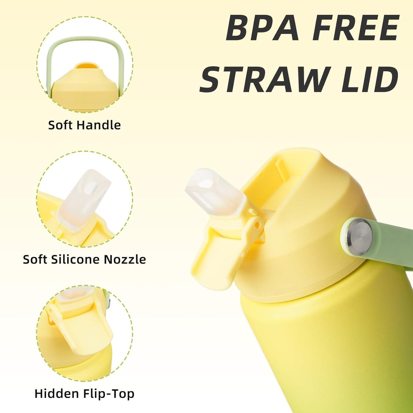 BJPKPK Insulated Water Bottle with Straw Lid, 18oz Thermo Water Bottles with Soft Nozzle, Flex Handle & Non-slip Boot, BPA Free Leak Proof Stainless Steel Metal Thermo, Tumblers, Cups,Sea Salt