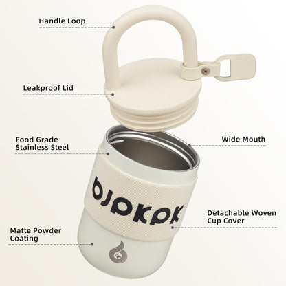 BJPKPK 13oz Insulated Stainless Steel Loop Tumbler With Lid And Handle Travel Coffee Mug Thermal Cup,Latte