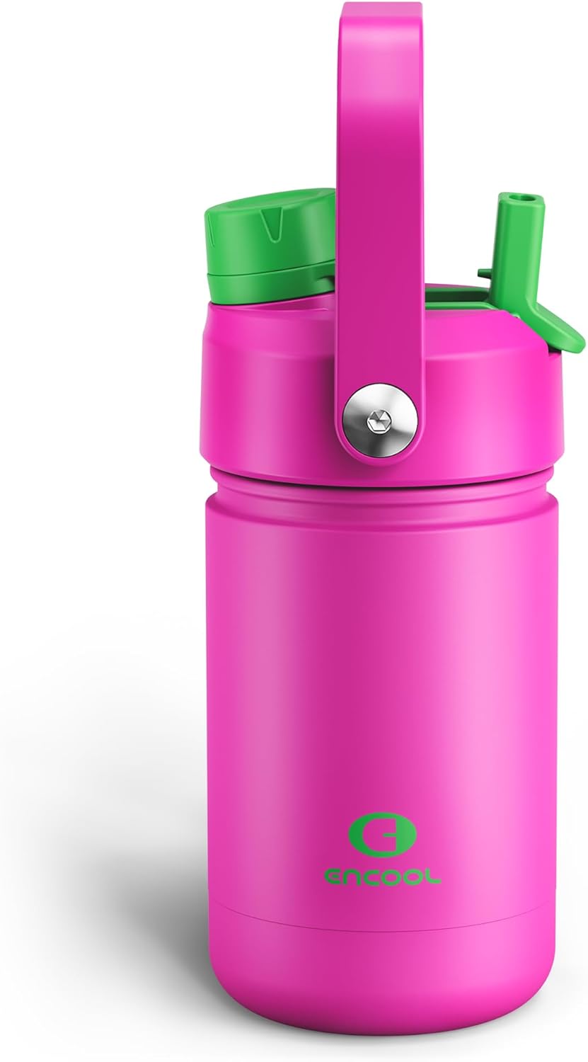 ENCOOL Insulated Water Bottle with Straw Stainless Steel Water Bottle, Leak-Proof, BPA-Free, Double Wall Vacuum Keeps Cold for 24 Hours for Sports, Travel, School (26 oz, Cotton Candy) - Colors B