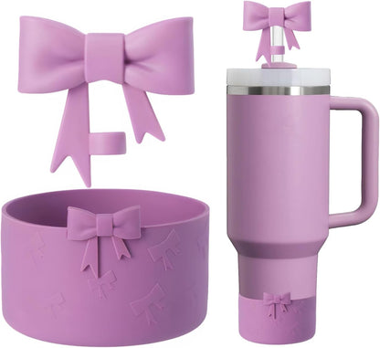Bow Silicone Protective for Stanley Boot for 20/30/40Oz, 2 Pack for Stanley Cup Accessories Compatible 12-24Oz for Hydroflask Boot and More (Pink Set)