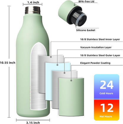 BJPKPK Insulated Water Bottles, 18 oz Stainless Steel Metal Water Bottle with Strap, BPA Free Leak Proof Jugs, Mugs, Flasks, Reusable Thermal Flasks for Sports & Travel, Black - Colors A