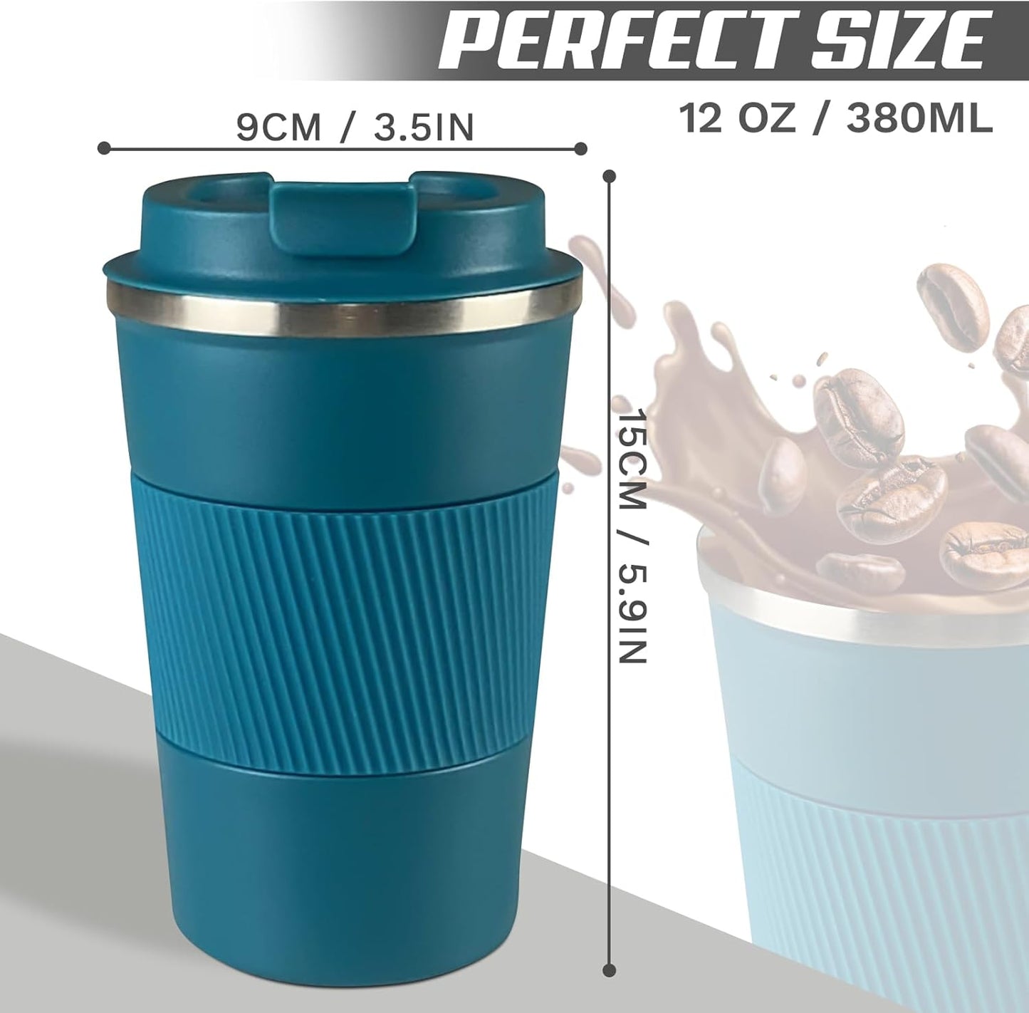 SPLMIFA Vacuum-Insulated Stainless Steel Travel Coffee Mug, Leak-Proof Reusable Coffee Cup with Lid - Keep Hot & Cold Drinks for Hours, Durable Insulated Tumbler for Men & Women(3rd-Black, 12OZ)