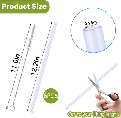 AIERSA 6 Pack Silicone Replacement Straws for Stanley 20 30 40oz Cup,Reusable Straws Compatible 40 oz Stanley Tumbler,Long Straw with Cleaning Brush for Stanley Cup Accessories