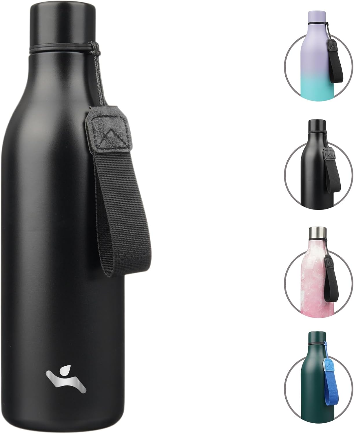 Konokyo Insulated Water Bottle with Strap,18 oz Double Wall Stainless Steel Vacuum Bottles Metal Water Flask,Macaron Green - Colors B