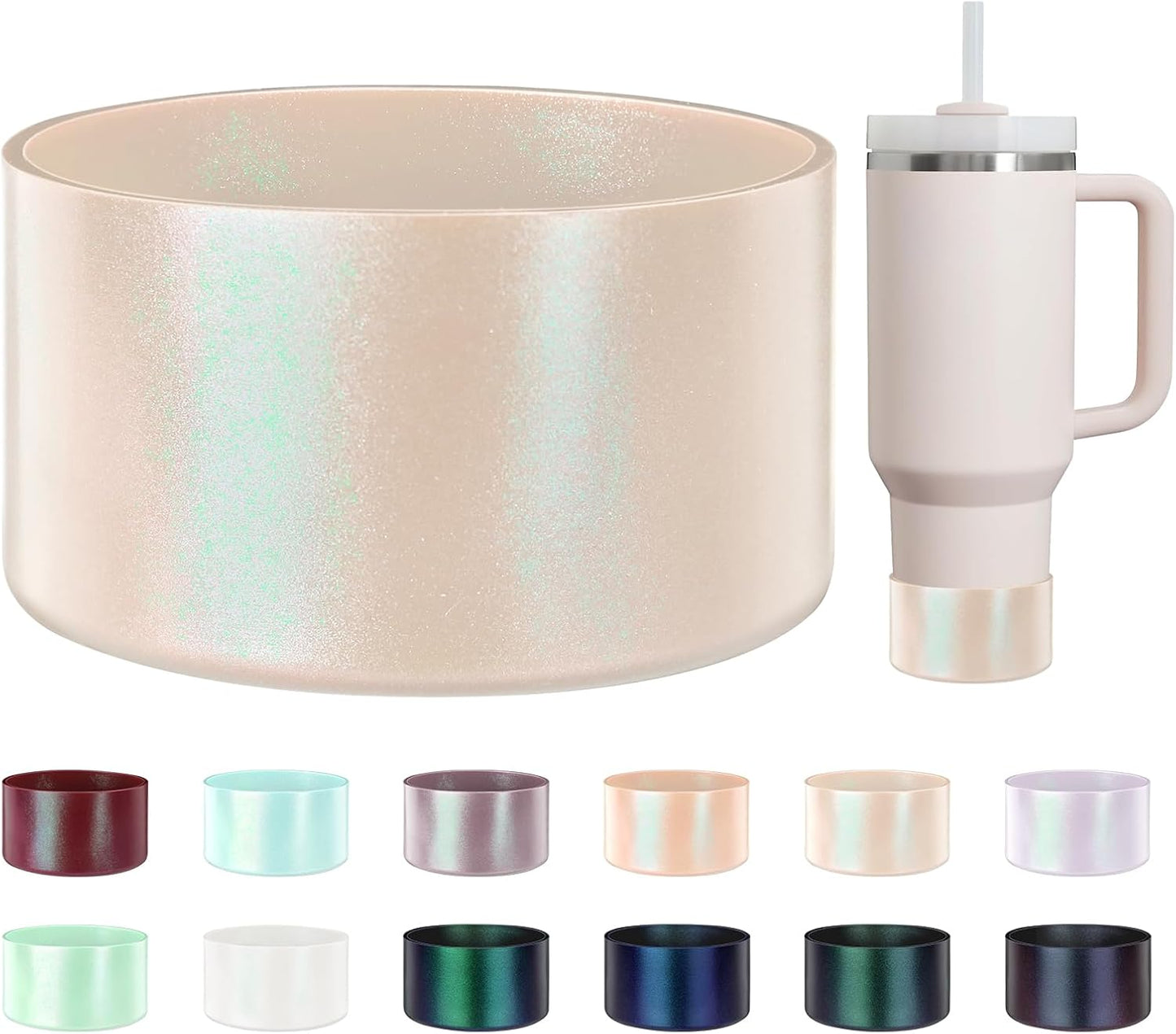 Glossy Gradient Silicone Boot, Compatible with Stanley H2.0 20-40oz & IceFlow 20-30oz, Chameleon Metallic Shimmer Cup Sleeve Protector for Hydroflask and Bottle Bottom with 2.8-3in