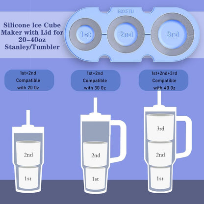 Ice Mold for Stanley Cup 30/40 Oz - Easy Fill and Release Without Touching Ice, Silicone Ice Cube Tray with Clear Lid and Bin for Freezer, Whiskey, Cocktail (Blue)