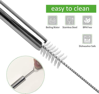 ANNVCHI 16 Pack of Reusable Stainless Steel Metal Straws, 8 Straight + 8 Bent 8.5 inch Metal Straws with 2 Cleaning Brushes, Straw Compatible with 20oz Stanley Cup