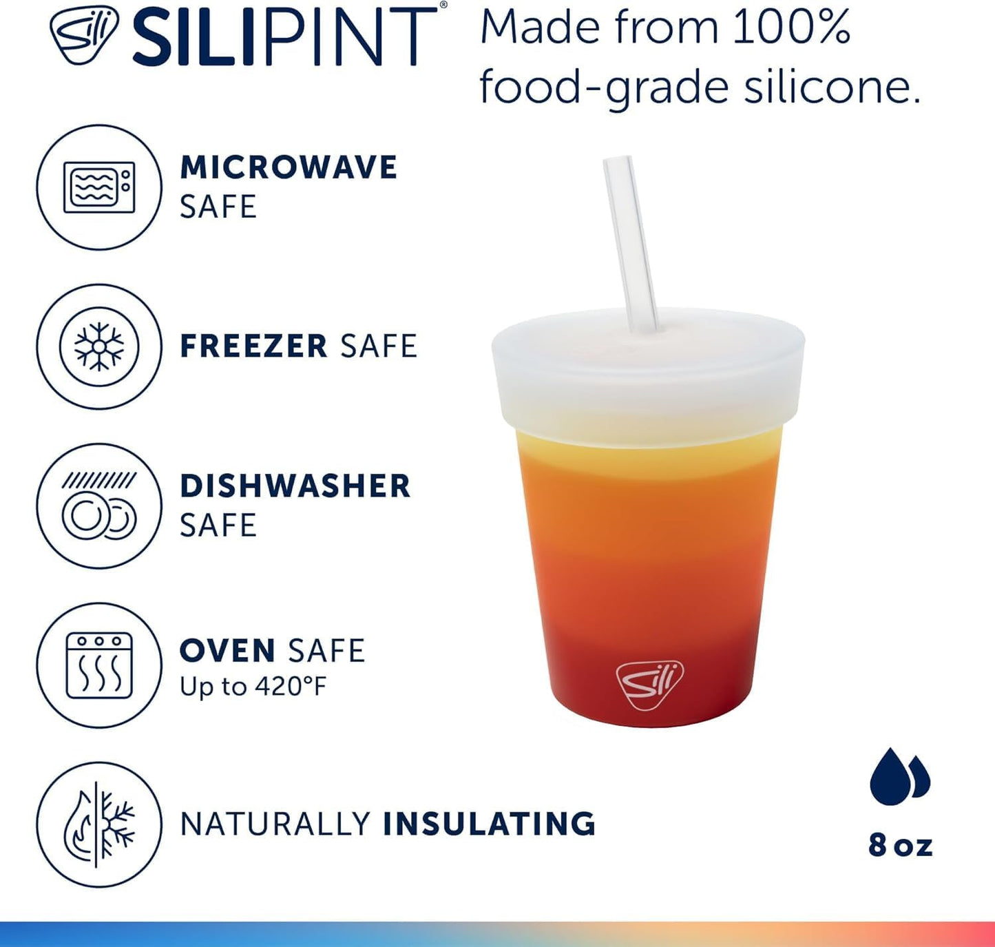 Silipint 8oz Silicone Tumbler with Straw and Lid – Unbreakable, BPA Free, Non-Toxic, Dishwasher, Microwave, Freezer Safe Tumbler Cup – Drinkware for Juice, Smoothies, Coffee (Cool Berry Crush)