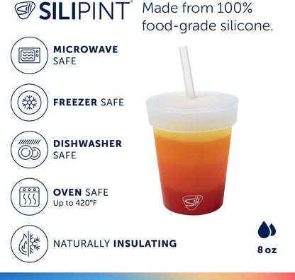 Silipint 8oz Silicone Tumbler with Straw and Lid – Unbreakable, BPA Free, Non-Toxic, Dishwasher, Microwave, Freezer Safe Tumbler Cup – Drinkware for Juice, Smoothies, Coffee (Cool Berry Crush)