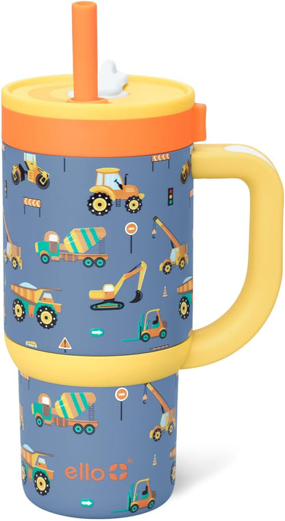 Ello Oasis 18oz Kids Tumbler with Handle & Retracting Straw, 100% Leakproof Reusable Insulated Stainless Steel Cup, Gifts for Teens Girls Boys, Keeps cold for 18 Hours, Cup Holder Friendly, Glacier