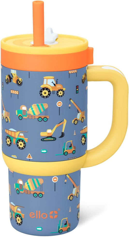 Ello Oasis 18oz Kids Tumbler with Handle & Retracting Straw, 100% Leakproof Reusable Insulated Stainless Steel Cup, Gifts for Teens Girls Boys, Keeps cold for 18 Hours, Cup Holder Friendly, Glacier