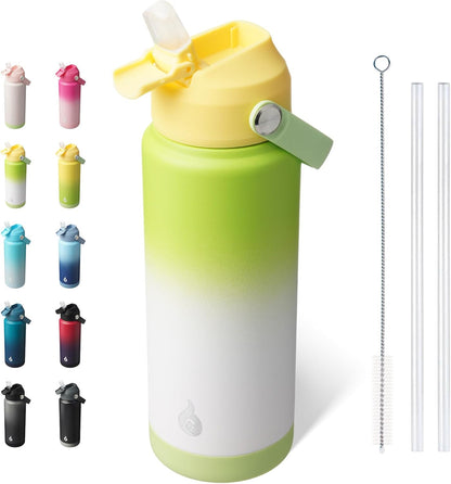 BJPKPK Insulated Water Bottle with Straw Lid, 18oz Thermo Water Bottles with Soft Nozzle, Flex Handle & Non-slip Boot, BPA Free Leak Proof Stainless Steel Metal Thermo, Tumblers, Cups,Sea Salt