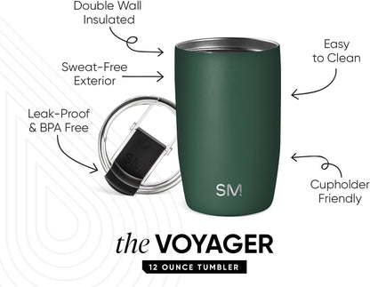 Simple Modern Voyager Tumbler with Flip Lid | Travel Coffee Mug | Insulated Stainless Steel Cold Brew Iced or Hot Coffee Cup | Gifts for Women Men Her Him | 16oz, Almond Birch