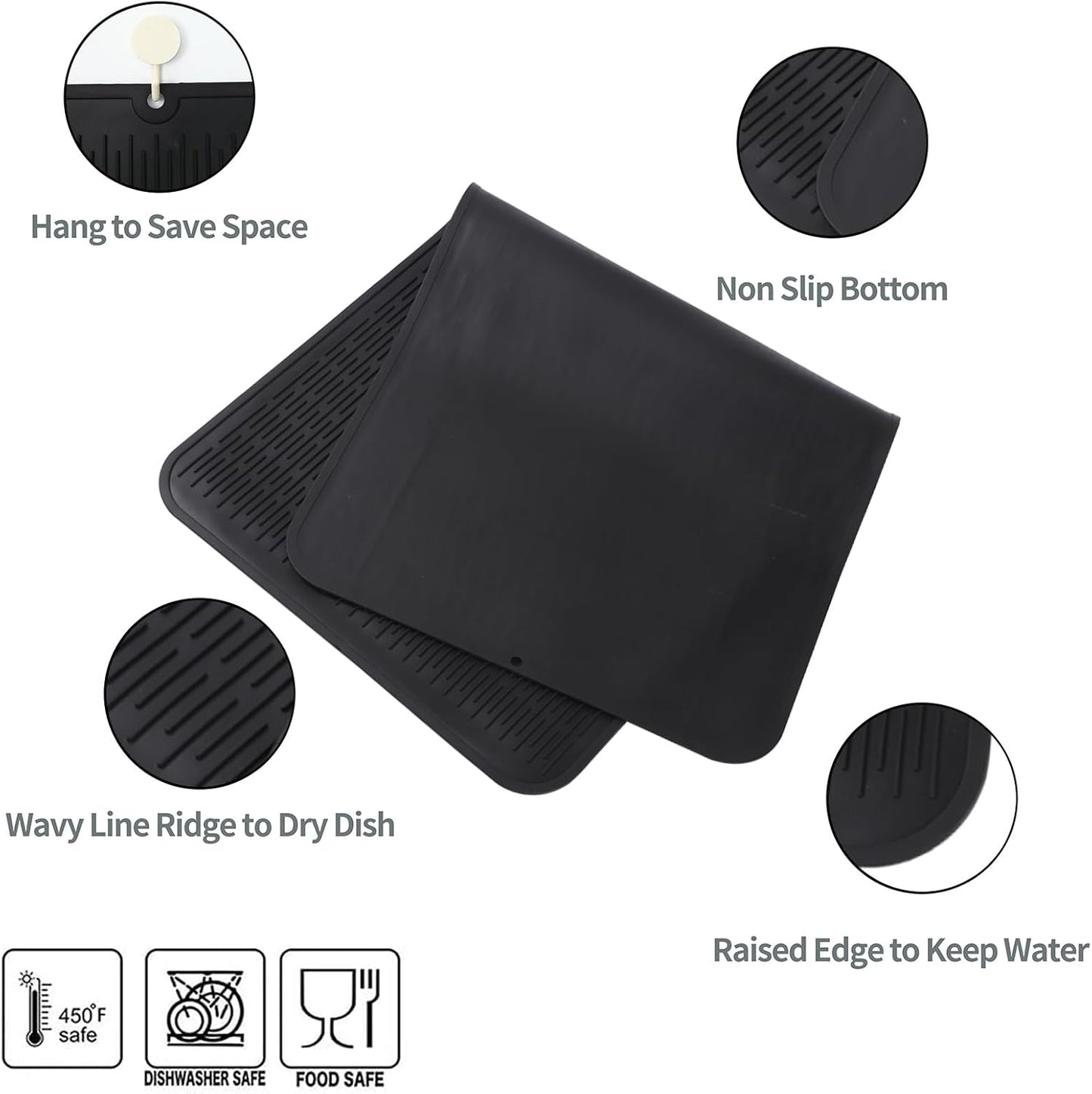 MicoYang Silicone Dish Drying Mat for Multiple Usage,Easy clean,Eco-friendly,Heat-resistant Silicone Mat for Kitchen Counter,Sink,Bar,Bottle,or Cup Green M 17 inches x 6 inches