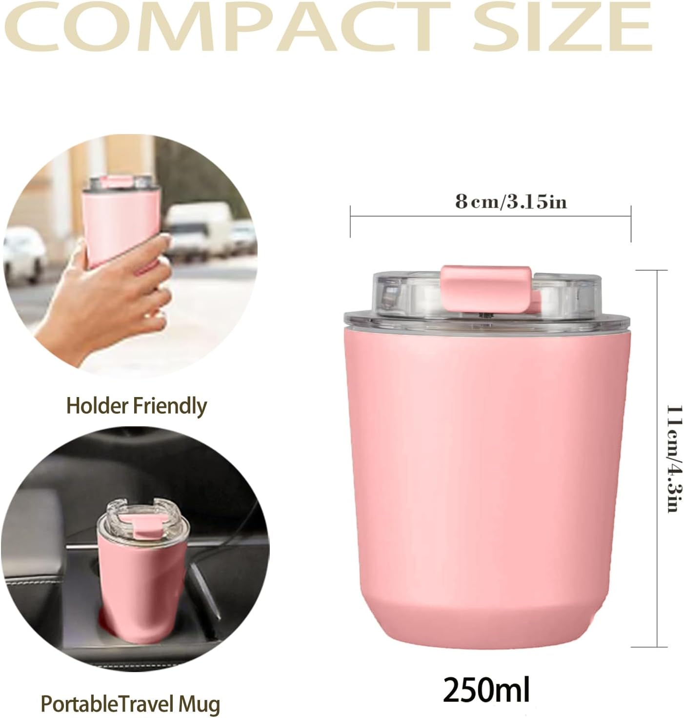 DEQIANG Travel Coffee Cup, Coffee Cup Travel with Lid, Insulated Coffee Mug for Hot & Cold Beverages, Great Gift Choice for Coffee Lovers, Office Workers, Hikers & Commuters (Black, 8.5 oz)
