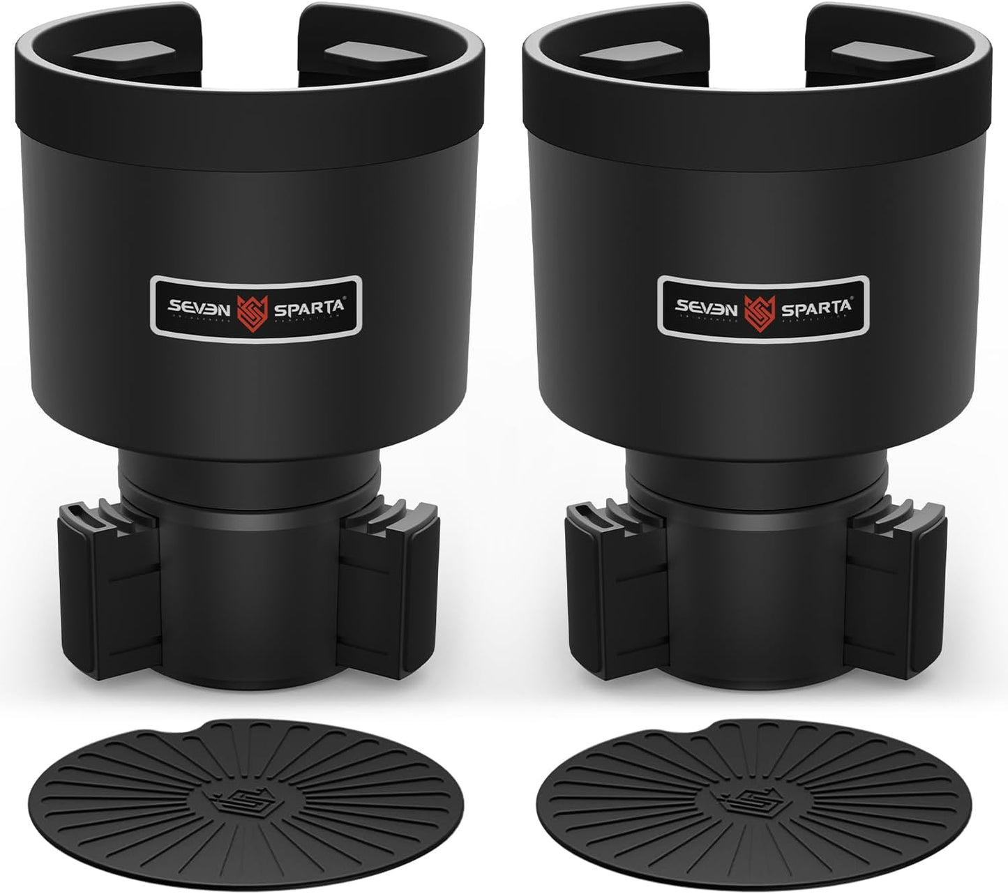 Seven Sparta Car Cup Holder Expander with Offset Adjustable Base, Compatible with Hydro Flasks 32/40 Ounce, Compatible with Yeti Ramblers 20/26/30 Ounce, Other Bottles in 3.4"-3.8" (Black)